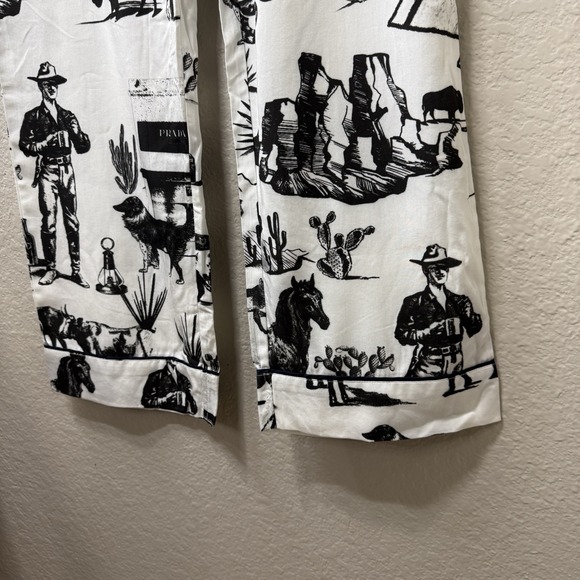 Katie Kime Marfa Texas Toile Pajama Pants Set White & Black Cowboy Western Sz S - Picture 8 of 12